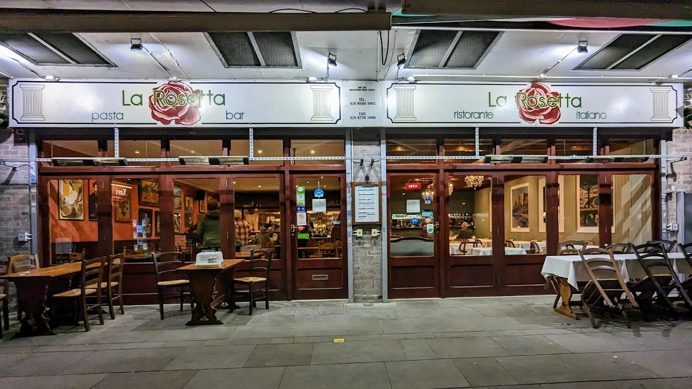 La Rosetta restaurant on Brentford High Street at dusk